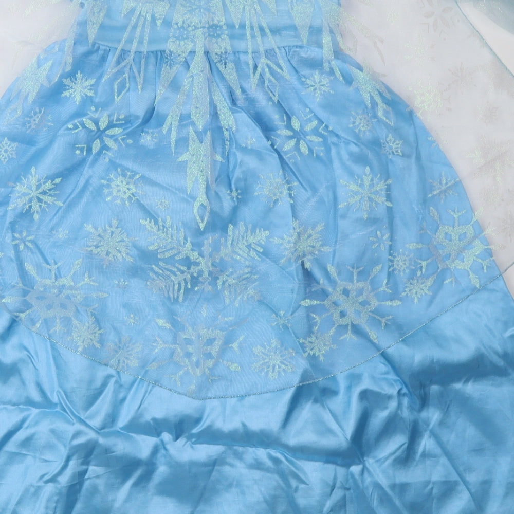 Preworn Girls Blue Geometric Polyester A-Line  Size 7-8 Years  Crew Neck  - Elsa Fancy dress with cape