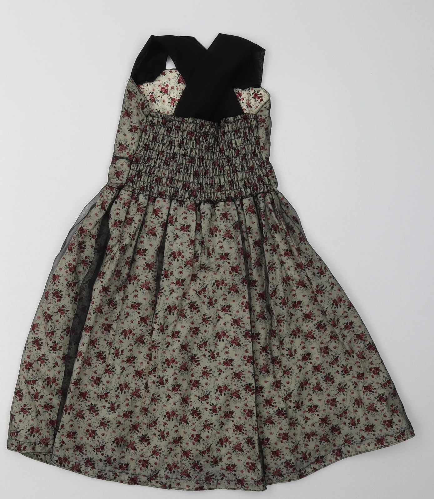 Preworn Girls Beige Floral Polyester A-Line  Size S  Square Neck Pullover - cross back