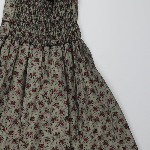 Preworn Girls Beige Floral Polyester A-Line  Size S  Square Neck Pullover - cross back