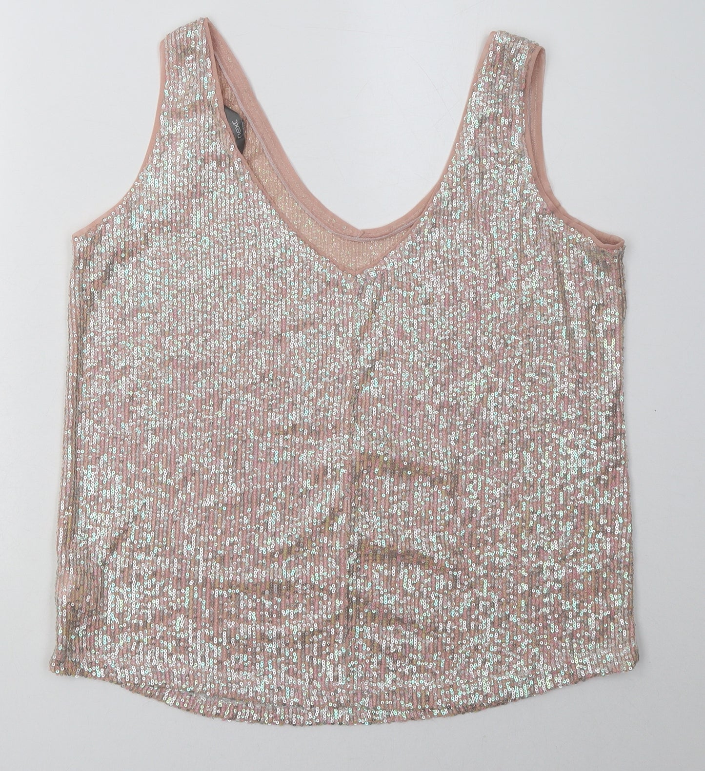 NEXT Womens Pink  Polyester Basic Tank Size 14 V-Neck - Sequin Detail