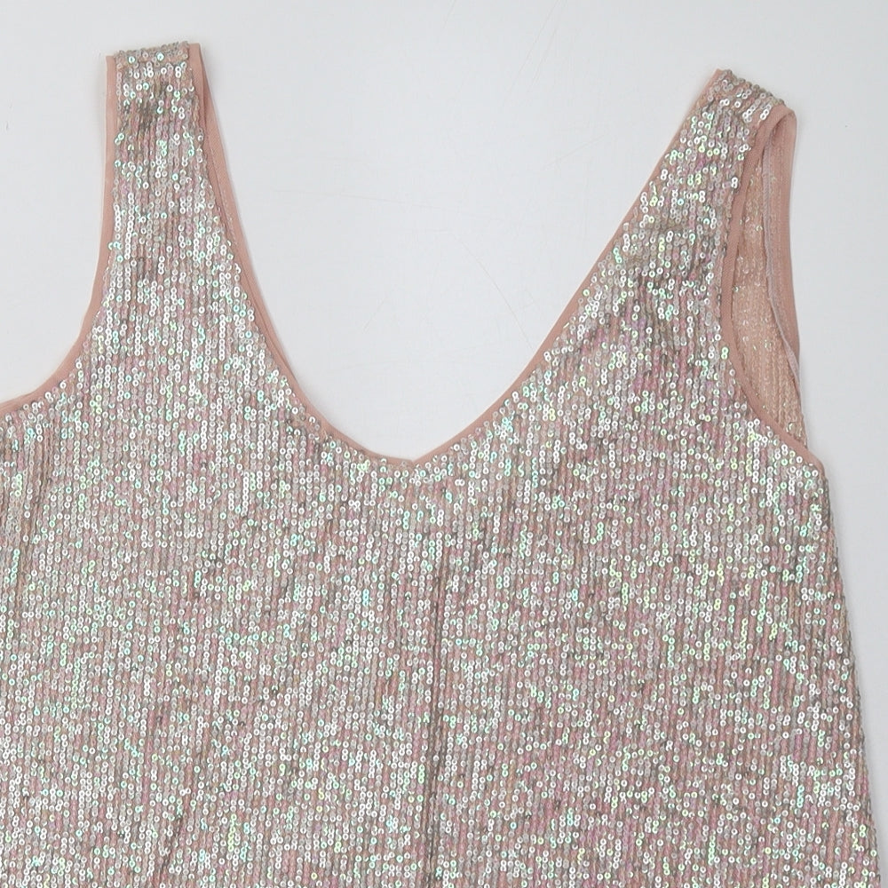 NEXT Womens Pink  Polyester Basic Tank Size 14 V-Neck - Sequin Detail