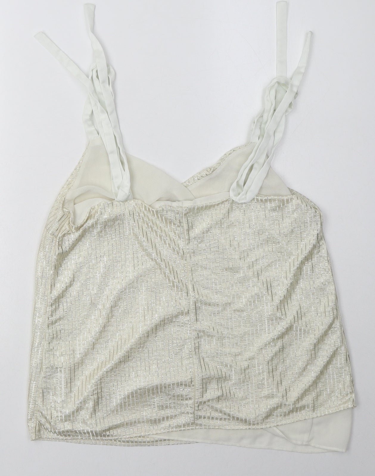 NEXT Womens Gold Striped Polyester Basic Tank Size 14 V-Neck