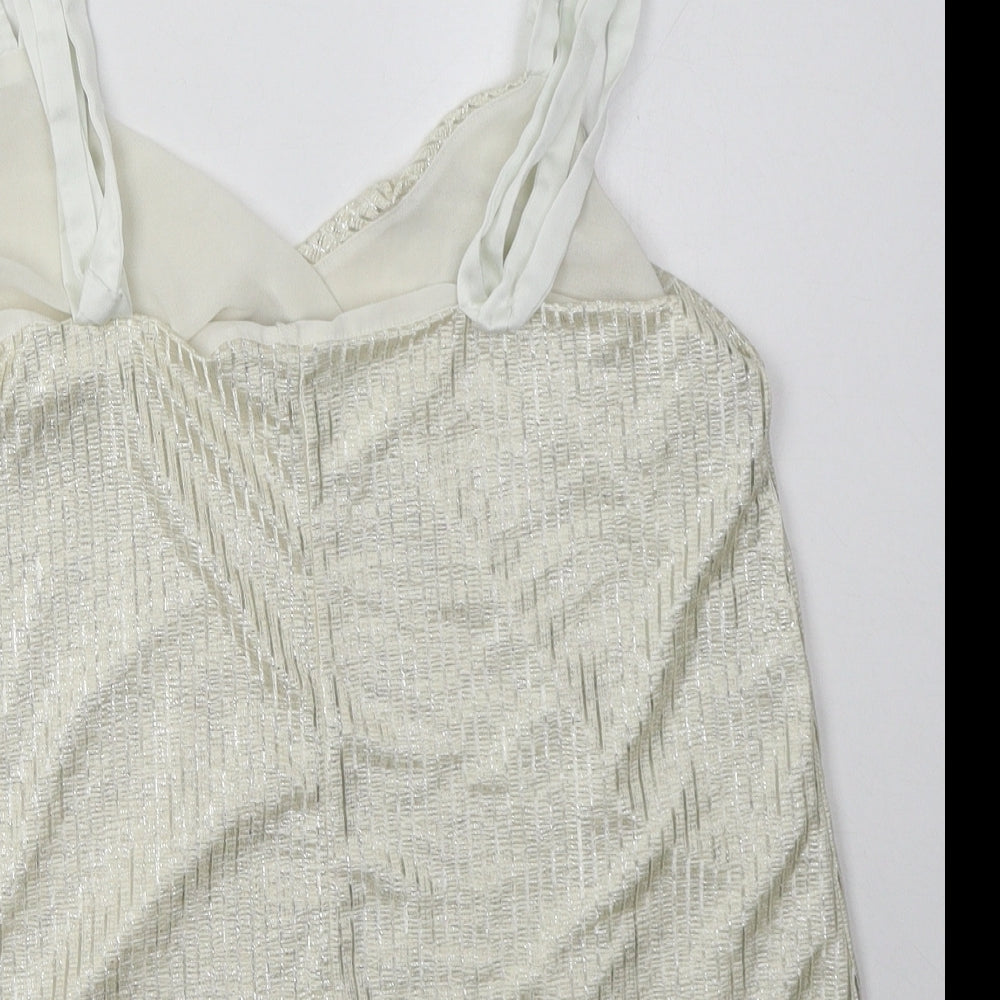 NEXT Womens Gold Striped Polyester Basic Tank Size 14 V-Neck