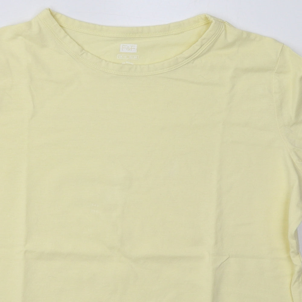 F&F Womens Yellow  Cotton Basic T-Shirt Size 10 Crew Neck