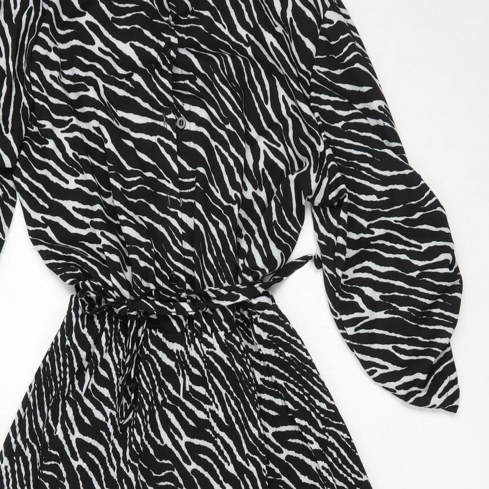 Boohoo Womens Black Animal Print Polyester Fit & Flare  Size 14  Round Neck