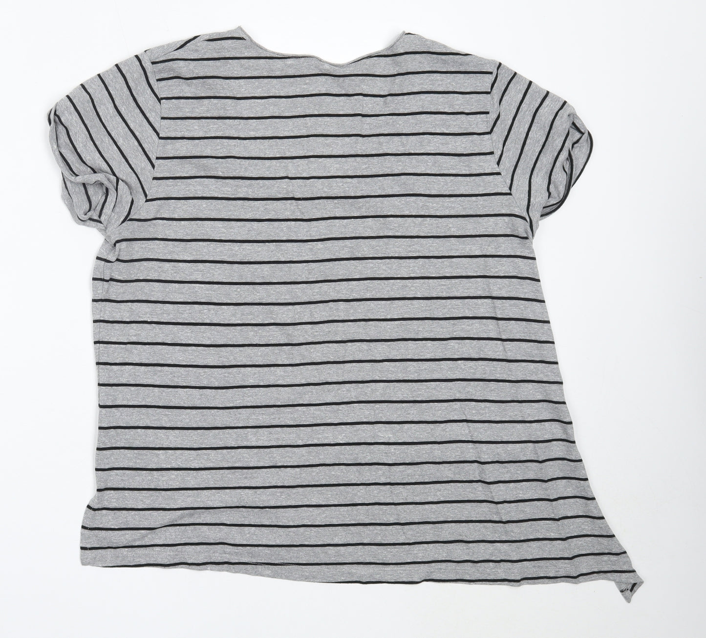 And / Or Womens Grey Striped Polyester Basic T-Shirt Size 14 Round Neck