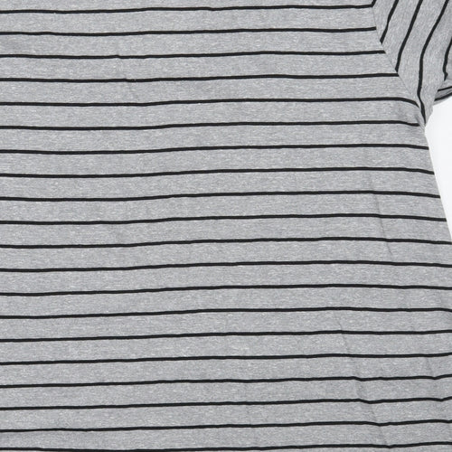 And / Or Womens Grey Striped Polyester Basic T-Shirt Size 14 Round Neck