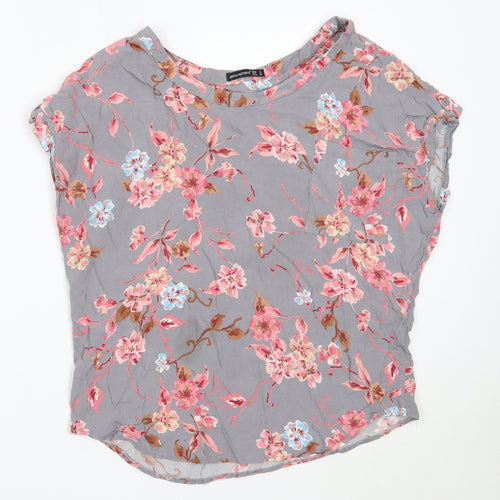 Atmosphere Womens Grey Floral Viscose Basic Blouse Size 10 Round Neck