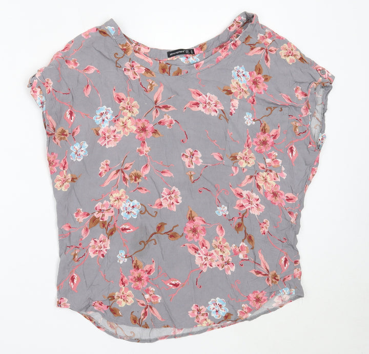 Atmosphere Womens Grey Floral Viscose Basic Blouse Size 10 Round Neck