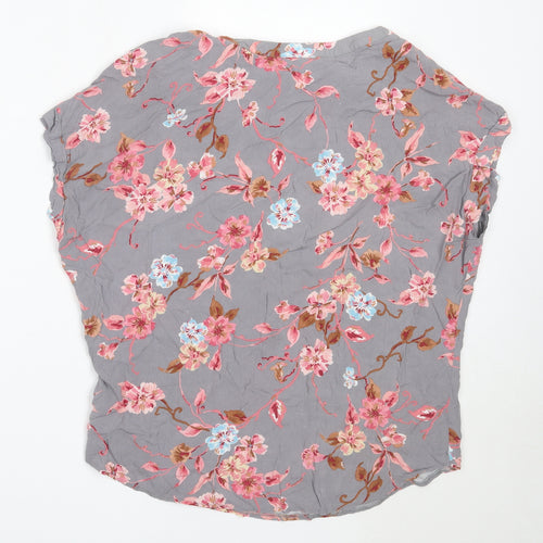 Atmosphere Womens Grey Floral Viscose Basic Blouse Size 10 Round Neck
