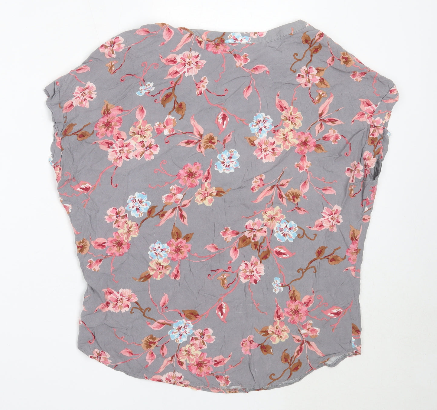Atmosphere Womens Grey Floral Viscose Basic Blouse Size 10 Round Neck