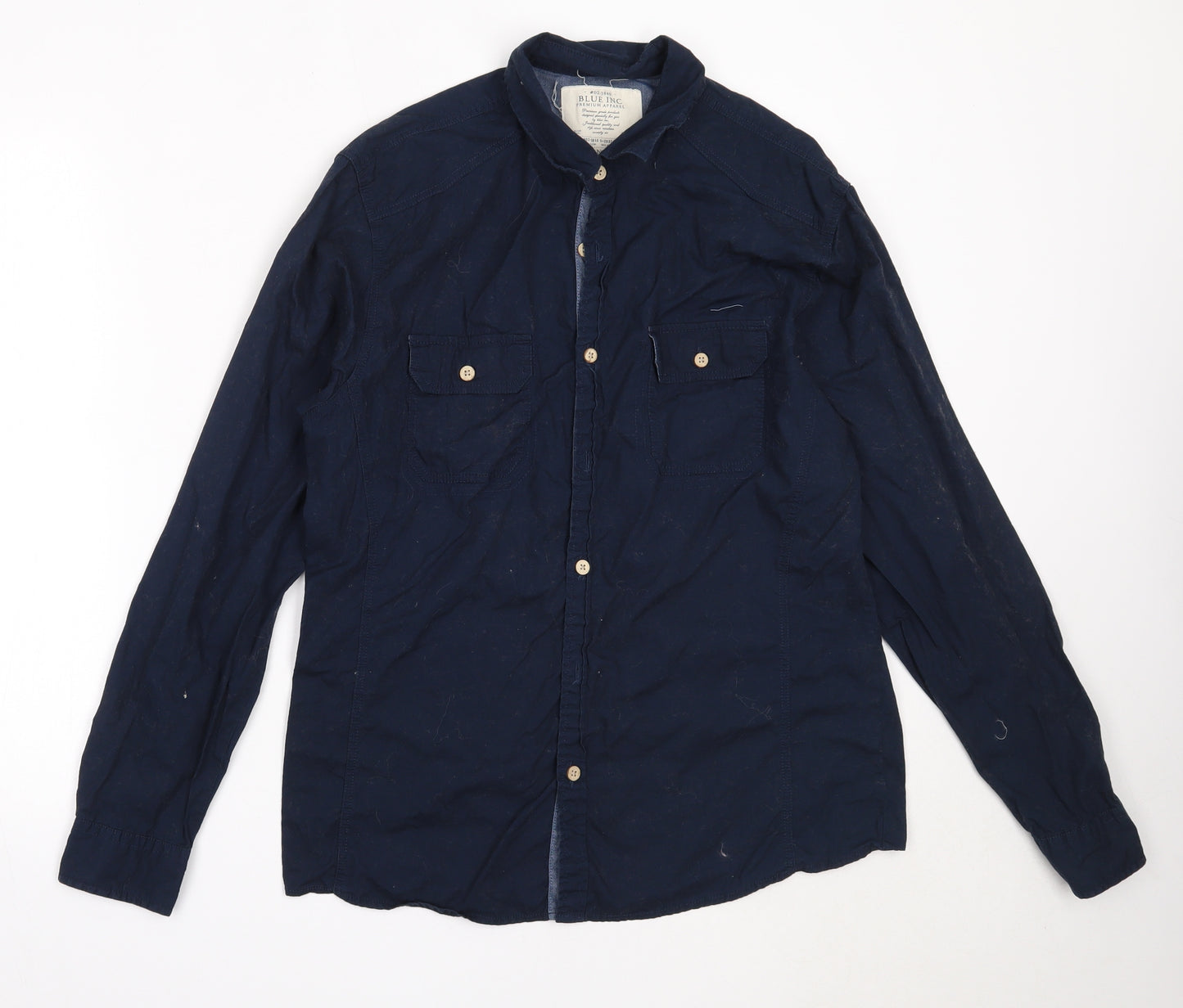 Blue Inc Mens Blue  Cotton  Button-Up Size L Collared