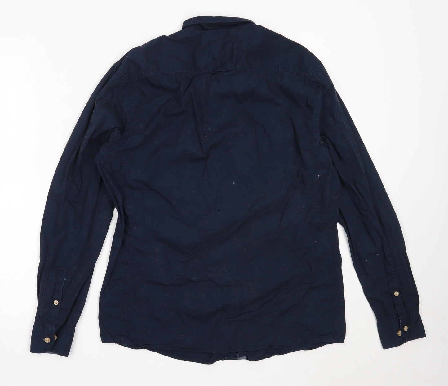 Blue Inc Mens Blue  Cotton  Button-Up Size L Collared