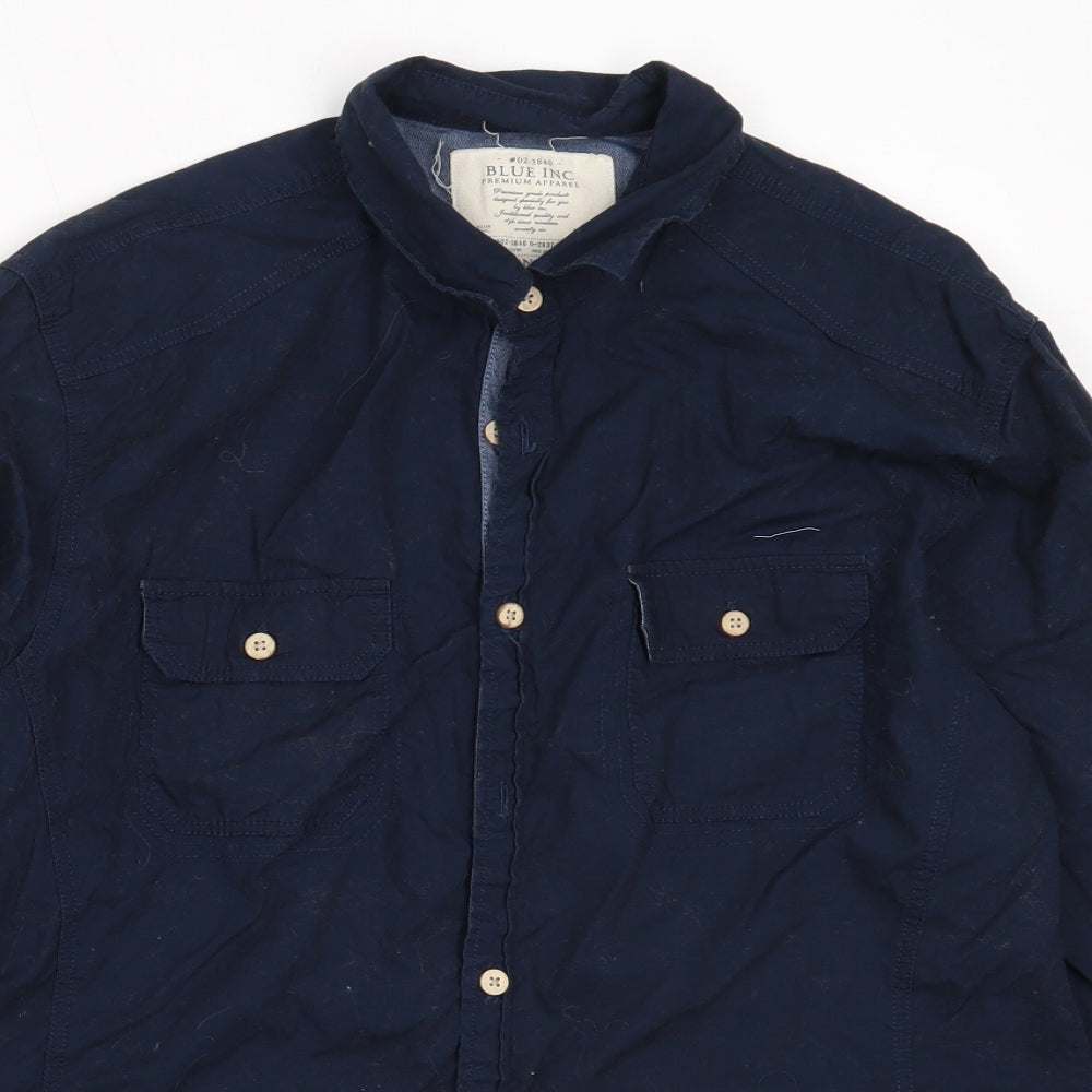 Blue Inc Mens Blue  Cotton  Button-Up Size L Collared