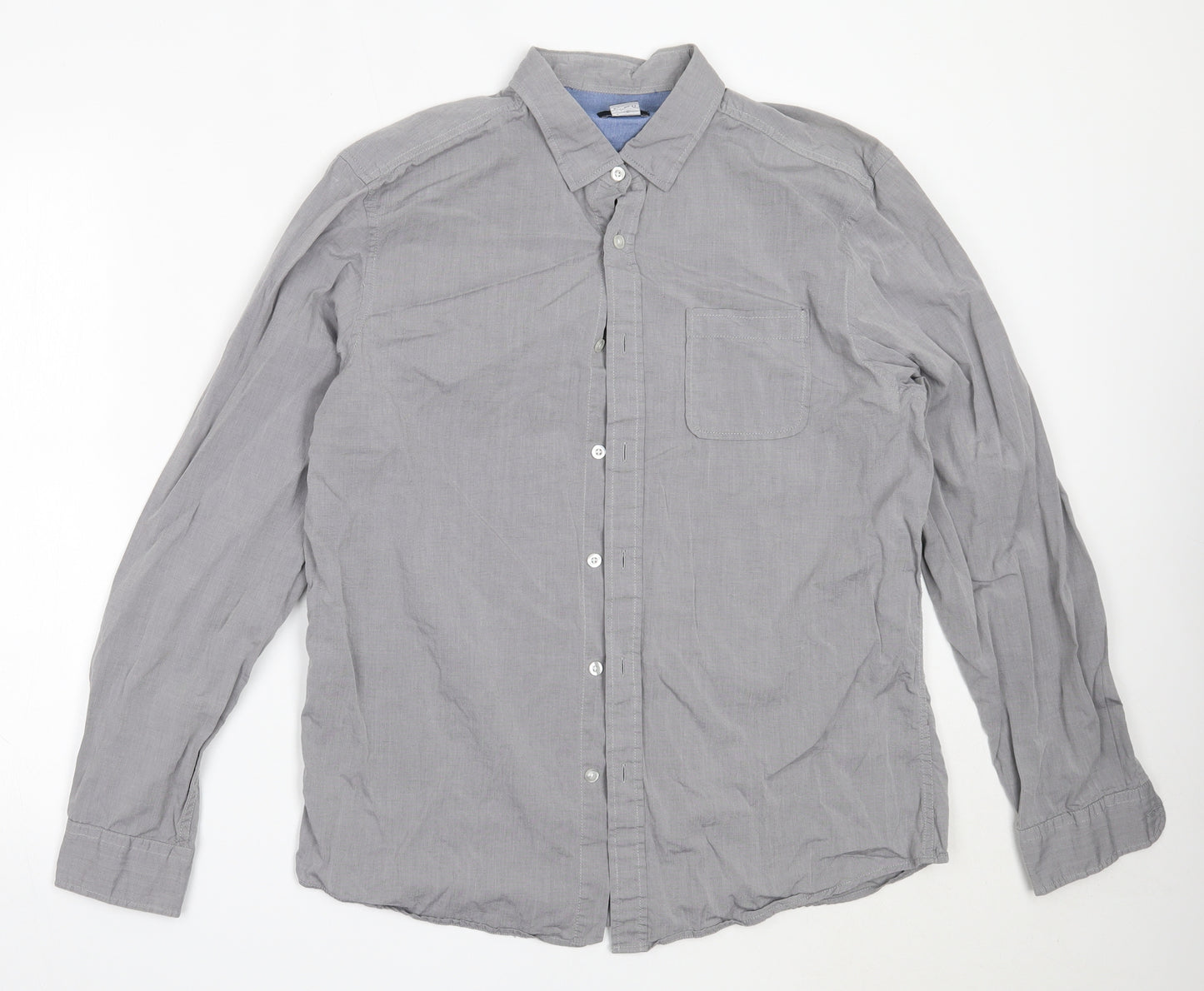 F&F Mens Grey  Cotton  Button-Up Size L Collared