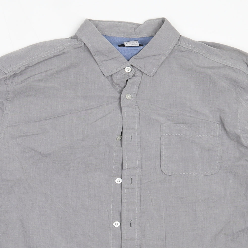 F&F Mens Grey  Cotton  Button-Up Size L Collared