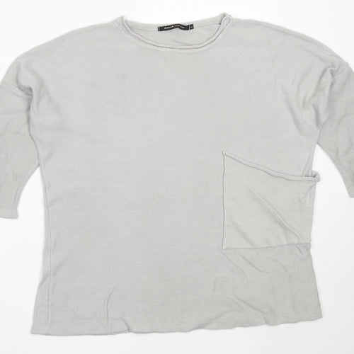 Magan Womens Grey Round Neck  Cotton Pullover Jumper Size L