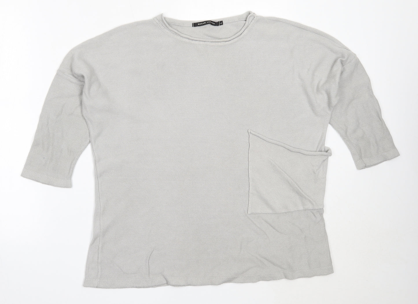 Magan Womens Grey Round Neck  Cotton Pullover Jumper Size L
