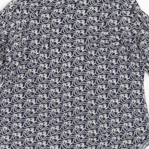 Warehouse Womens Blue Geometric Viscose Basic Button-Up Size 6 Collared