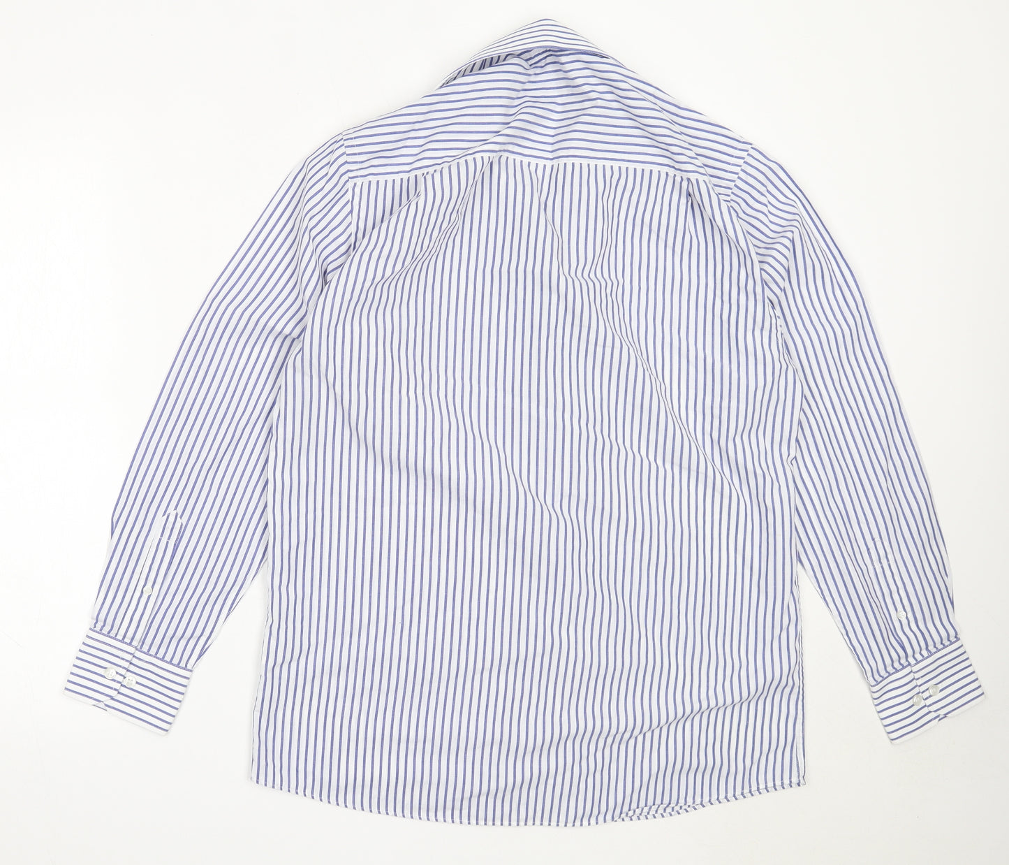 Cedar Wood State Mens White Striped Polyester  Button-Up Size 15.5 Collared