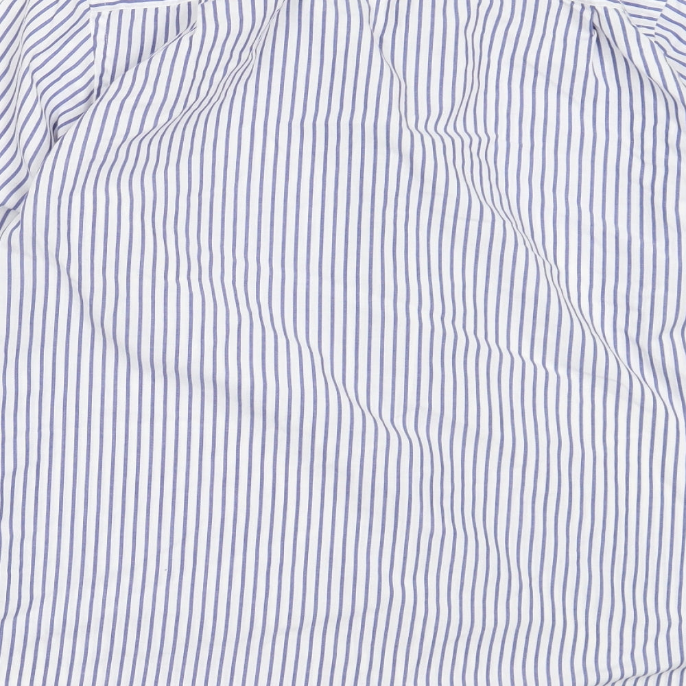 Cedar Wood State Mens White Striped Polyester  Button-Up Size 15.5 Collared