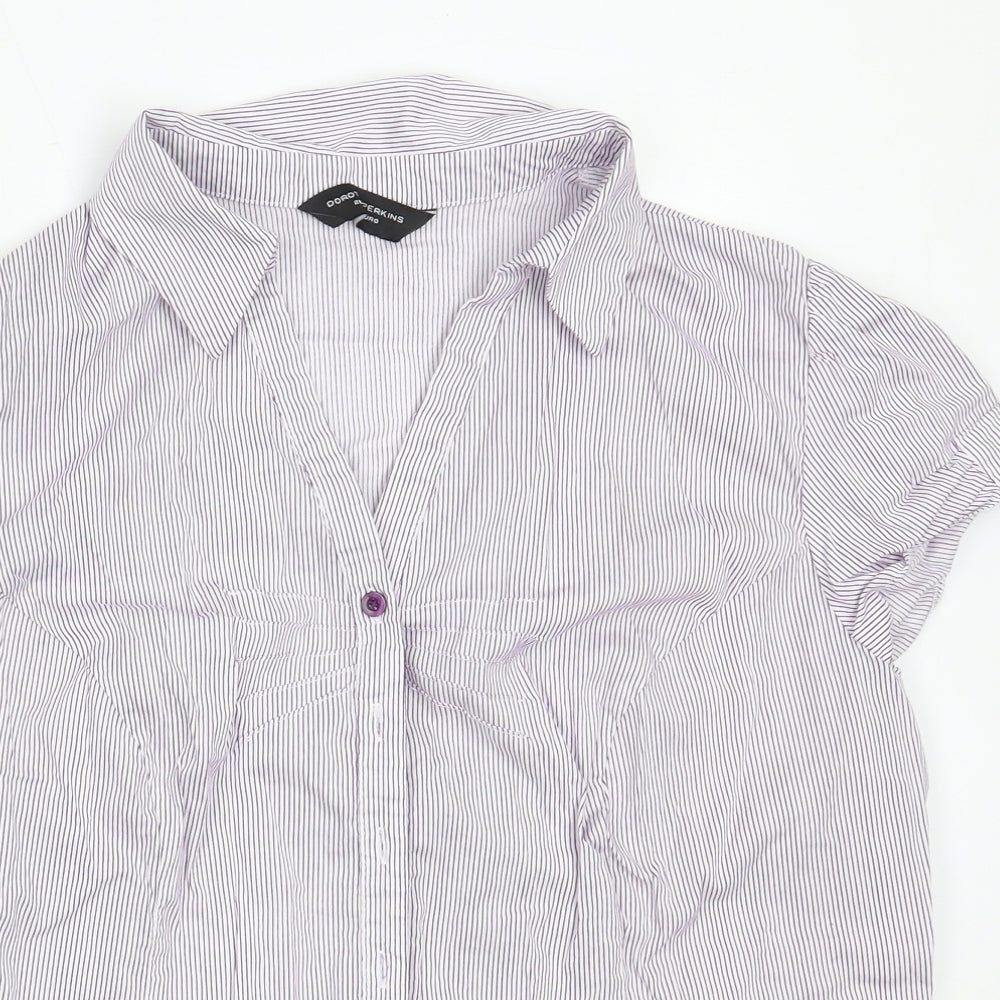Dorothy Perkins Womens Purple Striped Cotton Basic Button-Up Size 20 Collared