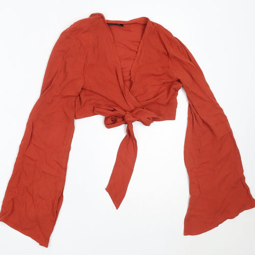 Missguided Womens Orange  Viscose Cropped Blouse Size 4 V-Neck