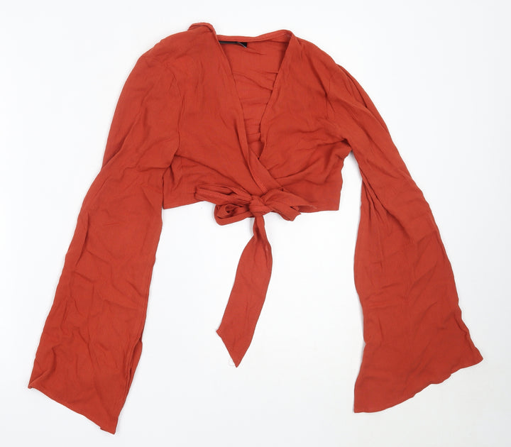 Missguided Womens Orange  Viscose Cropped Blouse Size 4 V-Neck