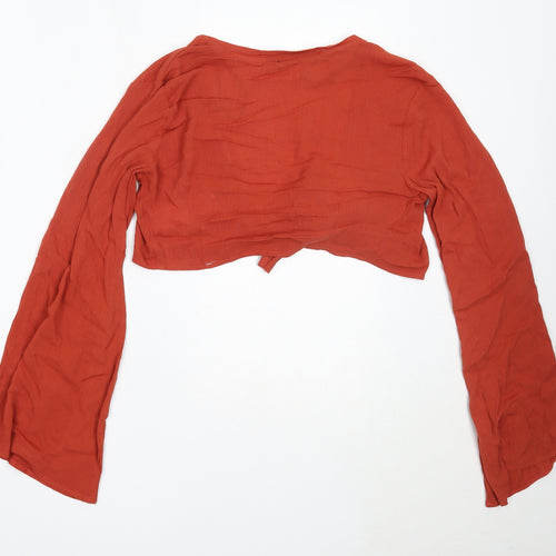 Missguided Womens Orange  Viscose Cropped Blouse Size 4 V-Neck