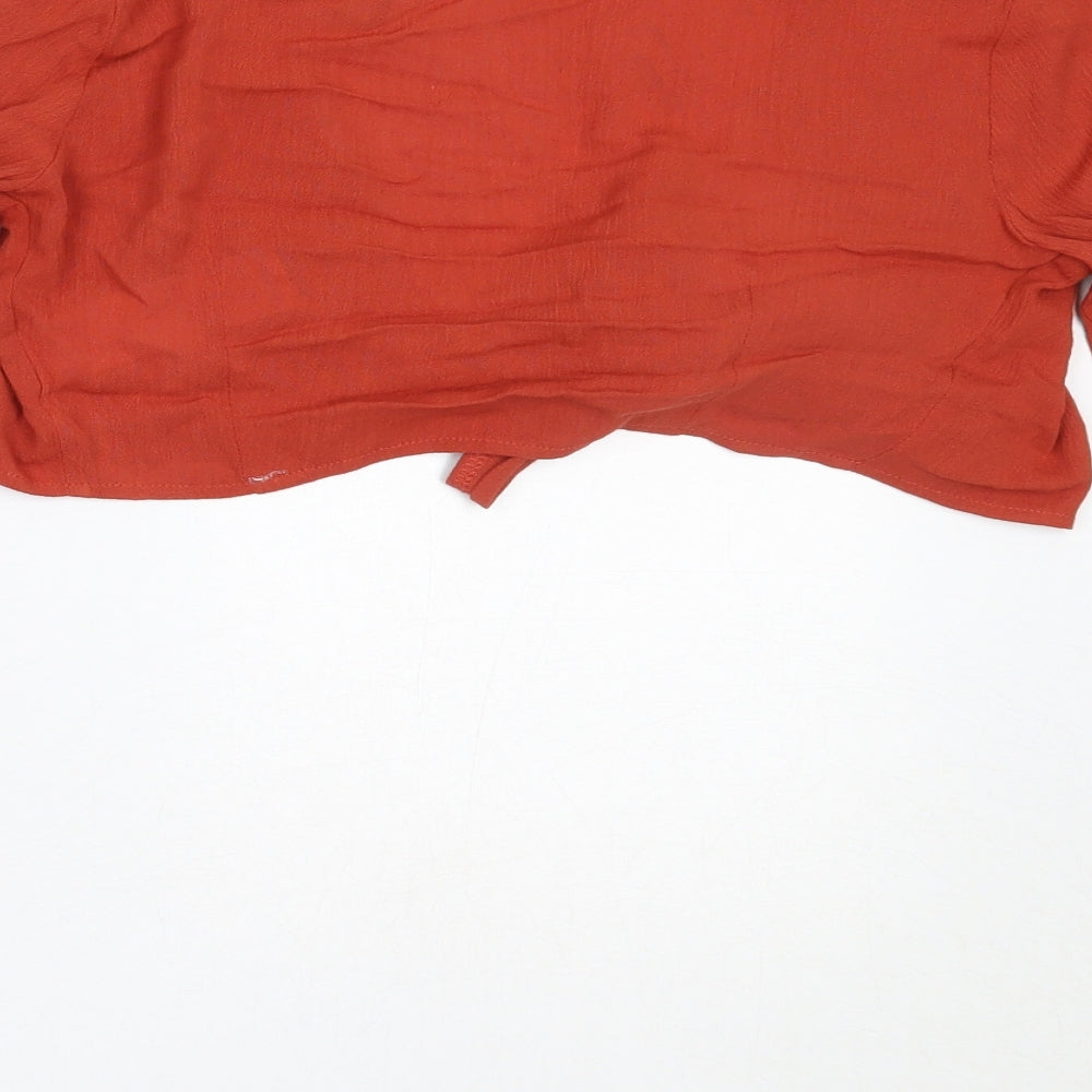 Missguided Womens Orange  Viscose Cropped Blouse Size 4 V-Neck