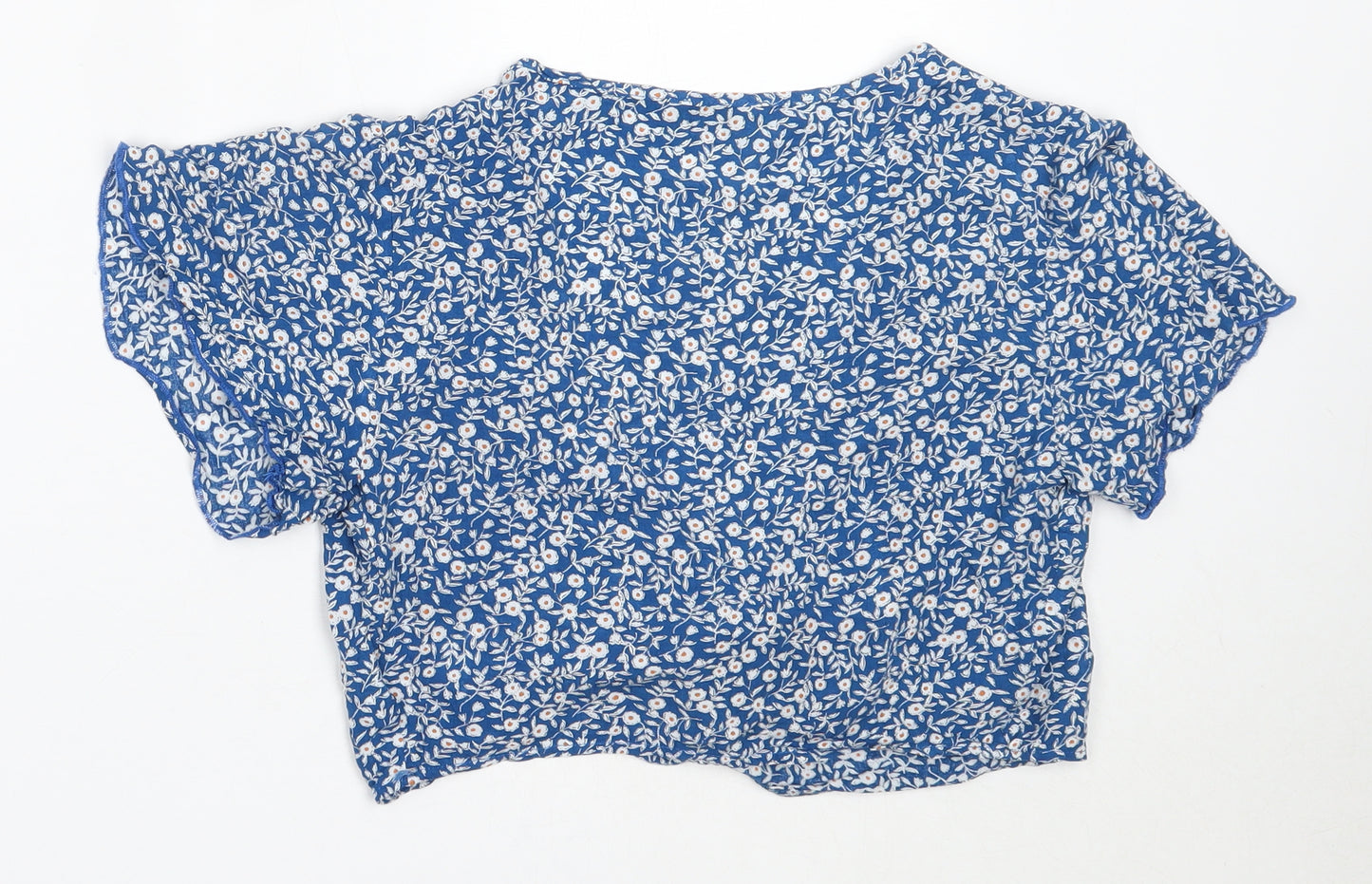 SheIn Womens Blue Floral Viscose Cropped Blouse Size XS V-Neck
