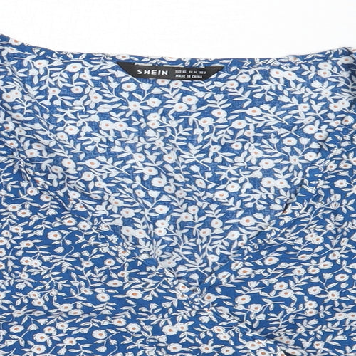 SheIn Womens Blue Floral Viscose Cropped Blouse Size XS V-Neck