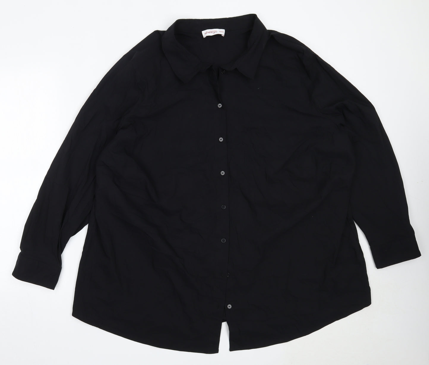 Sheego Womens Black  Cotton Basic Button-Up Size 32 Collared
