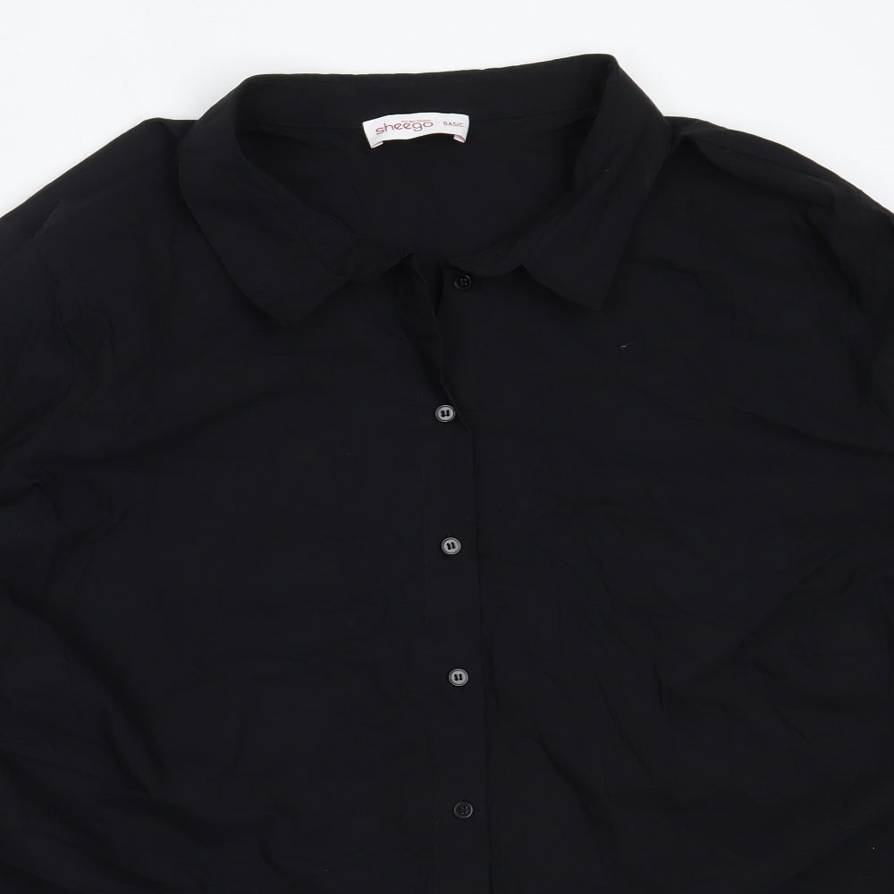 Sheego Womens Black  Cotton Basic Button-Up Size 32 Collared