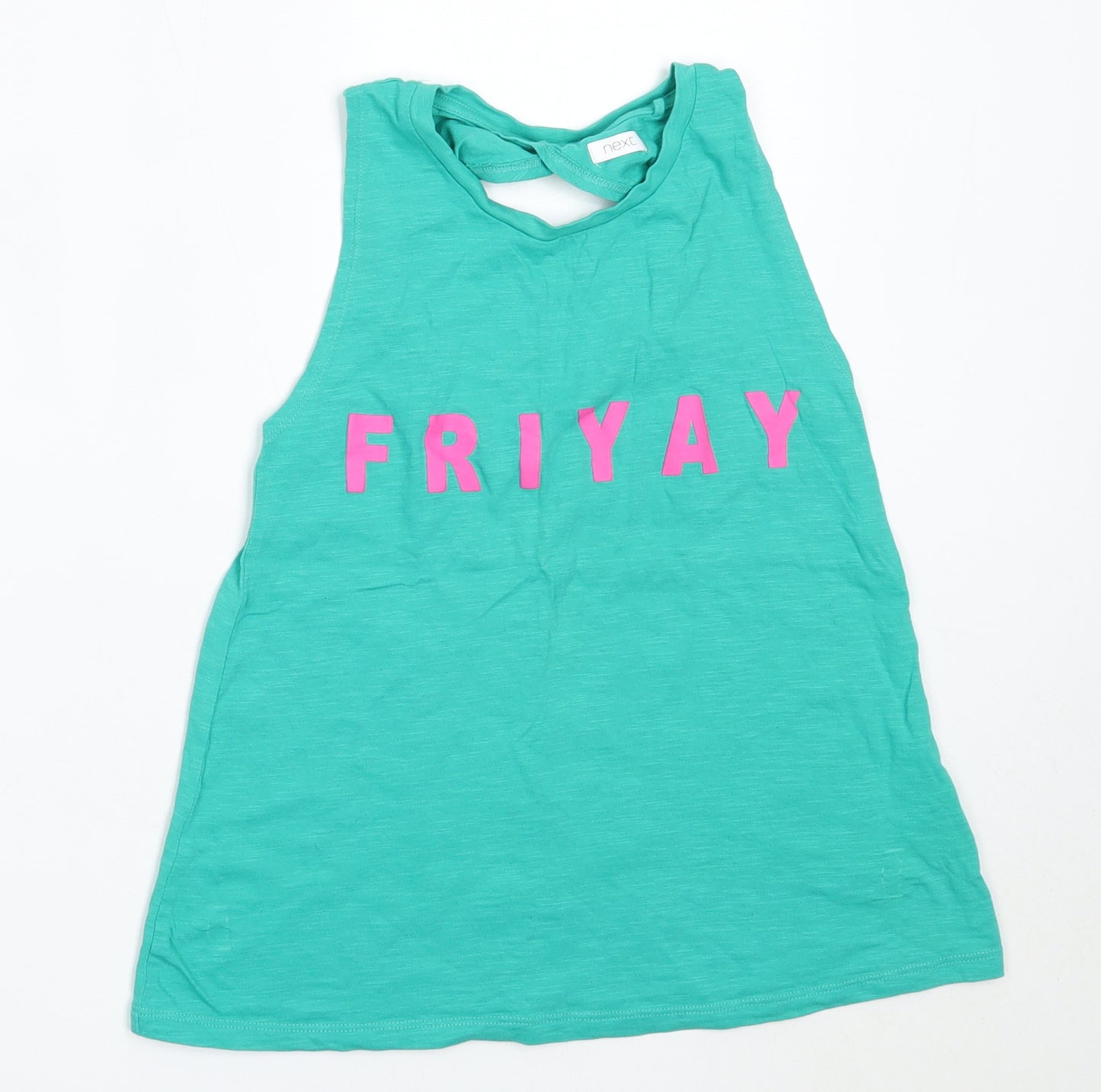 NEXT Girls Green  Cotton Basic Tank Size 11 Years Round Neck