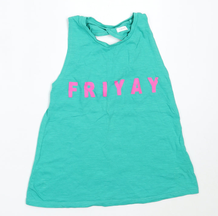 NEXT Girls Green  Cotton Basic Tank Size 11 Years Round Neck