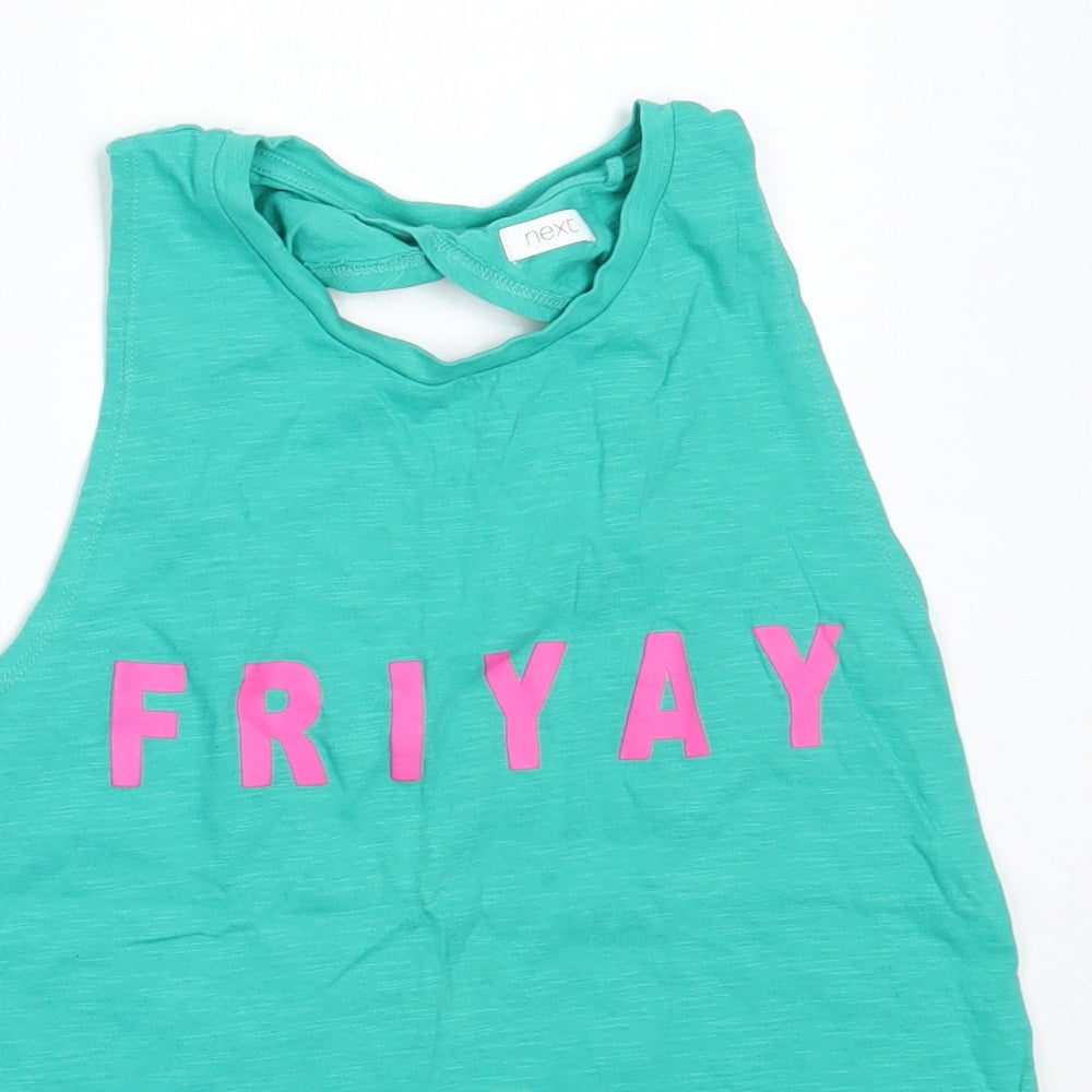 NEXT Girls Green  Cotton Basic Tank Size 11 Years Round Neck
