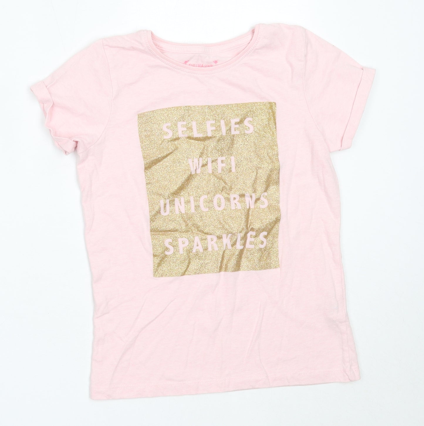 Primark Girls Pink  Cotton Basic T-Shirt Size 9-10 Years Round Neck