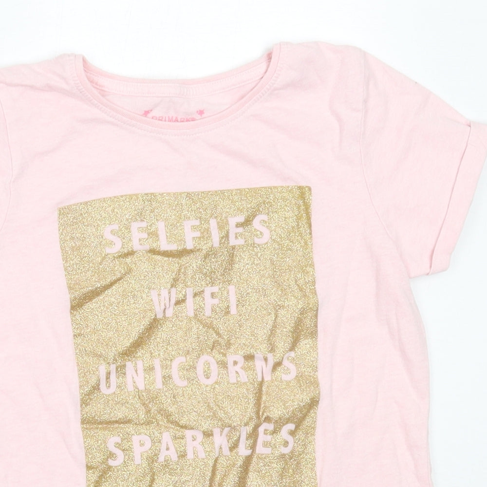 Primark Girls Pink  Cotton Basic T-Shirt Size 9-10 Years Round Neck