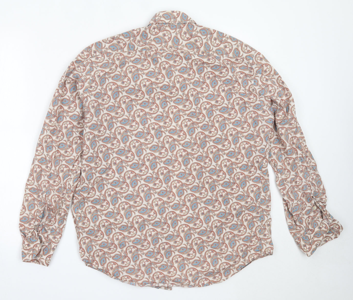 Zara Mens Beige Paisley Cotton  Button-Up Size M Collared