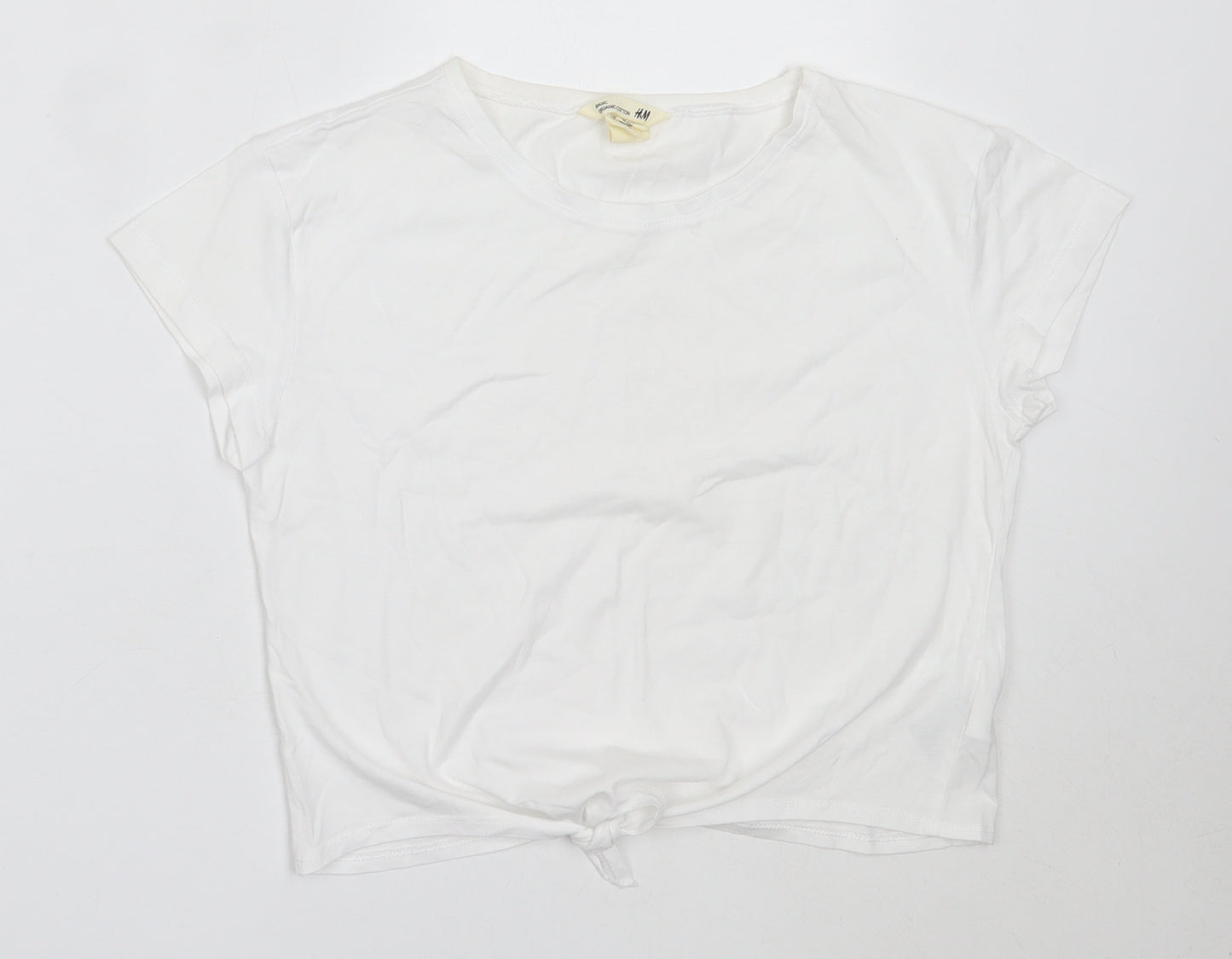 H&M Girls White  Cotton Basic T-Shirt Size 11-12 Years Round Neck