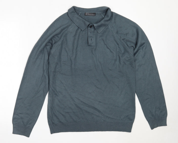 BHS Mens Blue Collared Acrylic Pullover Jumper Size S