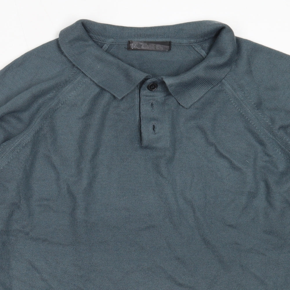 BHS Mens Blue Collared  Acrylic Pullover Jumper Size S
