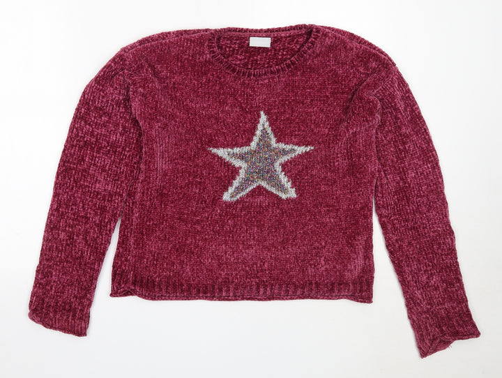 Matalan Girls Purple Round Neck Polyester Pullover Jumper Size 13 Years