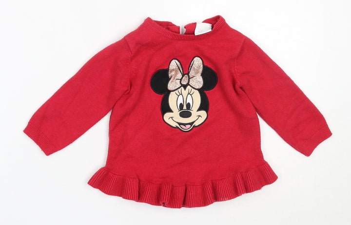 F&F Girls Red Viscose Pullover Jumper Size 6-9 Months - minnie mouse