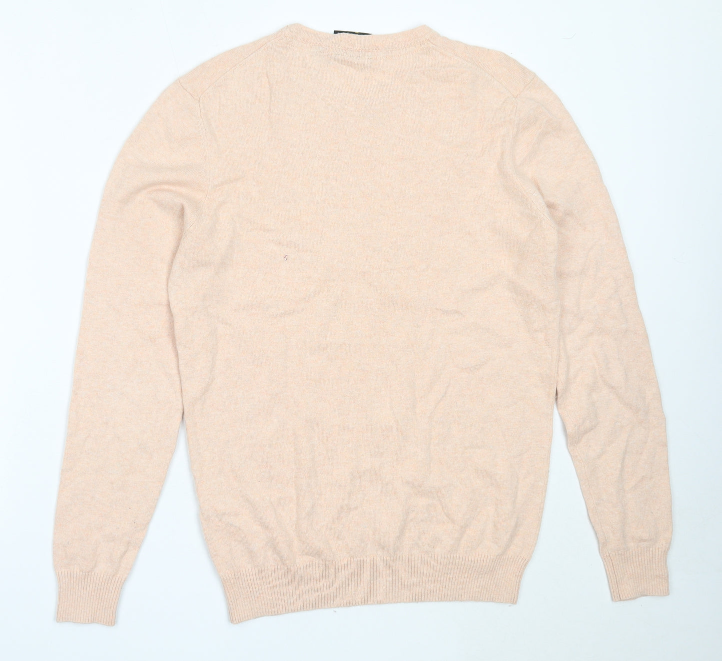 Lyle & Scott Mens Beige V-Neck  Cotton Pullover Jumper Size M