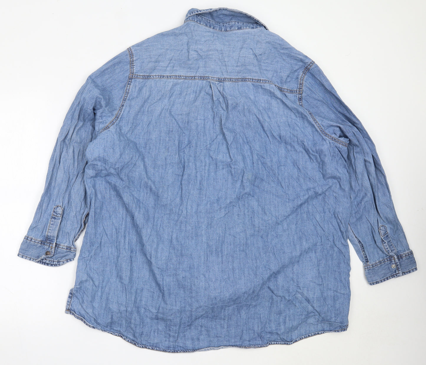 New Look Womens Blue  Cotton Basic Button-Up Size 26 Collared