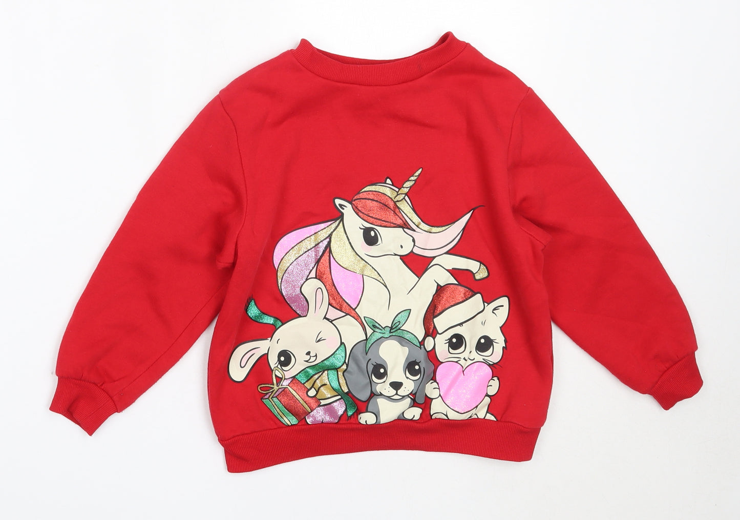 H&M Girls Red  Cotton Pullover Sweatshirt Size 5-6 Years