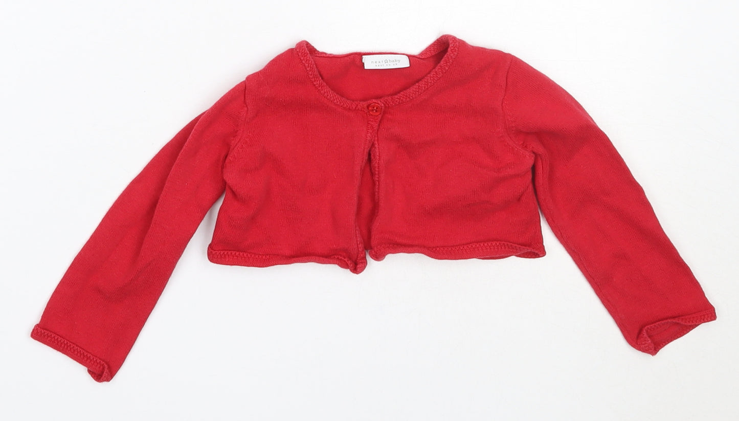 NEXT Girls Red  Cotton Cardigan Jumper Size 12-18 Months