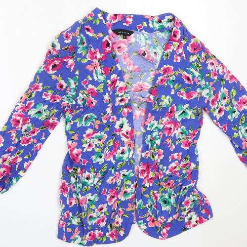 New Look Womens Blue Floral  Jacket Blazer Size 8
